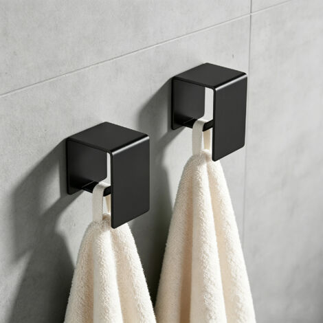 Mai & Mai Gancio Adesivo Bagno in Acciaio al Carbonio Appendi Porta Asciugamani Impermeabili per Bagno Cucina e Soggiorno, Nero Sabbia, 2 Pezzi, Tavrin-01