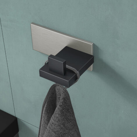 Mai & Mai Kleiderhaken 1 Stück Wandgarderobe Wandhaken aus Edelstahl Garderobenleiste Garderobenhaken 8cm Matt schwarz + Nickel gebürstet Stalo-06