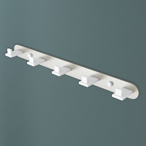 Mai & Mai Kleiderhaken Wandgarderobe Wandhaken aus Edelstahl mit 5 Haken Garderobenleiste Garderobenhaken 447mm Matt weiß + Nickel gebürstet Stalo-09
