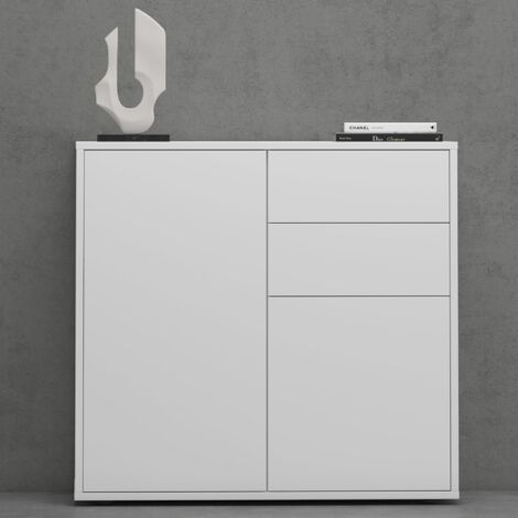 Mai & Mai Kommode Aufbewahrungsschrank mit 2 Schränken und 2 Schubladen in Weiß matt Sideboard Mehrzweckschrank Möbel BTH: 80x36x74 cm Schrank05