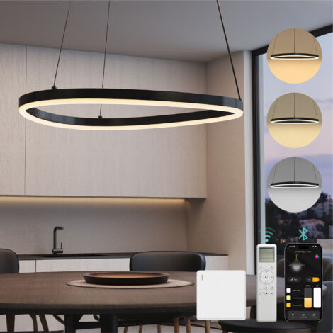 Mai & Mai Lampadario Sospensione 15W, 50 CM, Metallo Base, Lunghezza Filo 150 CM, Altezza regolabile, Lampada da Soffitto a Sospensione per Camera da Letto, Cucina e Soggiorno, Nero, Luvina06