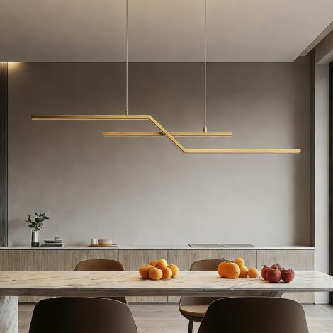 Mai & Mai Lampadario Sospensione 18W, 105 CM, Metallo Base, Lunghezza Filo 100 CM, Altezza regolabile, Lampada da Soffitto a Sospensione per Camera da Letto, Cucina e Soggiorno, Oro, Alivetta