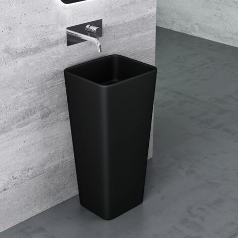 Mai & Mai Lavabo à Poser au Sol Noir Mat 40cm Vasque sur Pied en Résine Evier Lave Mains Salle de Bain sans Trop-plein Col31