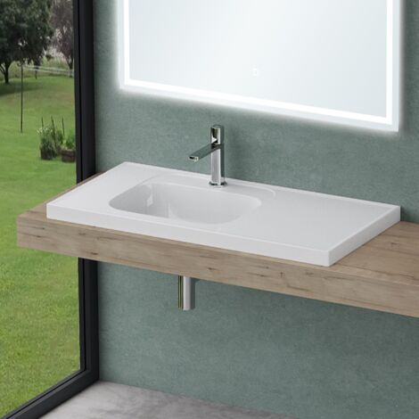 Mai & Mai Lavabo da Appoggio 100cm, Lavabo Bagno Sospeso Lavandino Bagno Angolare Colossum3601-1000 Lavabo da Minerale fuso