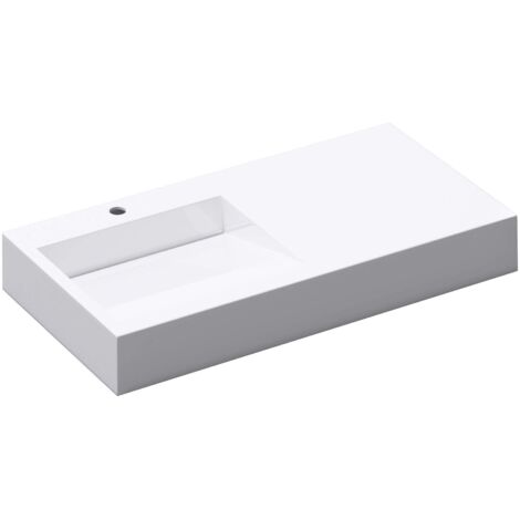 Mai & Mai Lavabo da Appoggio 100x51x13cm, Lavabo Bagno Sospeso Lavandino Bagno Rettangolare Colossum11 da Marmo Fuso con Rialzo, Bianco