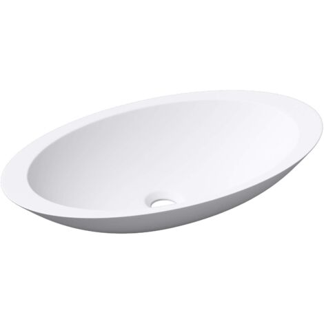 Mai & Mai Lavabo da Appoggio 59,3x35,1x10,7cm, Lavandino Bagno Ovale Colossum802 Lavabo da Minerale Fuso, Bianco Lucido
