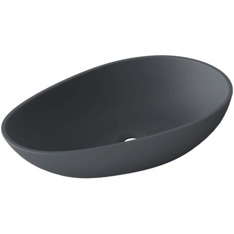 Mai & Mai Lavabo da Appoggio 59.8X36X14cm, Lavandino Bagno Ovale Colossum809 Lavabo da Marmo Fuso, Antracite Opaco