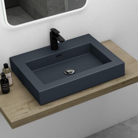 Mai & Mai Lavabo da Appoggio 60x48x10cm, Lavandino Bagno Rettangolare Colossum818 Lavabo da Minerale Fuso, Antracite Opaco
