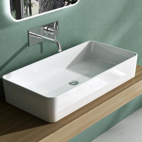 Mai & Mai Lavabo da Appoggio 80x40x15cm, Lavandino Bagno Rettangolare Lavandino da Minerale Fuso Colossum102