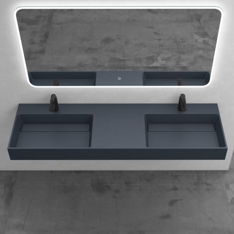 Mai & Mai Lavabo da Appoggio Doppio160x48x13cm, Lavandino Bagno Colossum12 Lavabo da Minerale Fuso Senza Troppopieno, Antracite