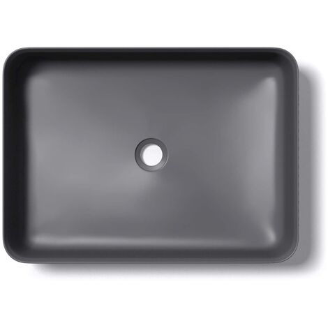 Mai & Mai Lavabo da Appoggio in Mineral Marmo Rettangolare, Lavandino Moderno da Bagno Effetto Marmo Lavello di Design 55x40x13cm Antracite Opaco, Col812