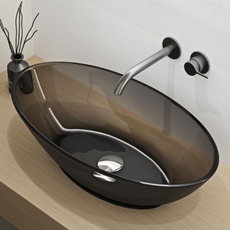 Mai & Mai Lavabo da Appoggio in Resina 63x34x17cm, Lavabo da Bagno Ovale senza Foro Rubinetto e Troppopieno, Grigio, Coloria02
