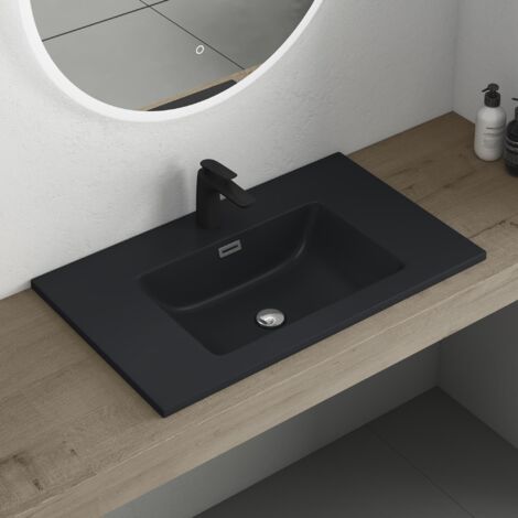 Mai & Mai Lavabo da Incasso 80x48x14cm, Lavabo Sottopiano Lavandino Bagno Colossum02-800 da Minerale Fuso, Antracite Opaco