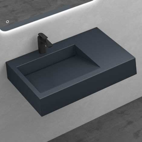 Mai & Mai Lavabo Suspendu Gris Noir Mat Vasque à Poser avec Partie Rangement Lave Mains Rectangulaire Col11 75x50x13cm