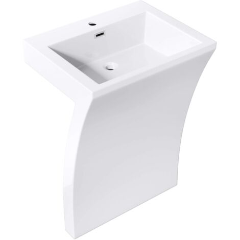 Mai & Mai Lave Main évier Vasque 60x48x83cm en Résine de Synthèse Blanc Rectangulaire Avec Perçage Pour Robinet Lavabo Avec Trop-plein à Poser au Sol Col07