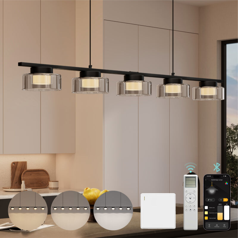 Lustre Suspension Éclairage Intérieur de Plafond led Noir Hauteur Ajustable Lustre Chambre Salon Trois Températures de Couleur 118.5×100CM LED55W Lustre Suspension Éclairage Intérieur de Plafond led Noir Hauteur Ajustable Lustre Chambre Salon Trois Températures de Couleur 118.5×100CM LED55W