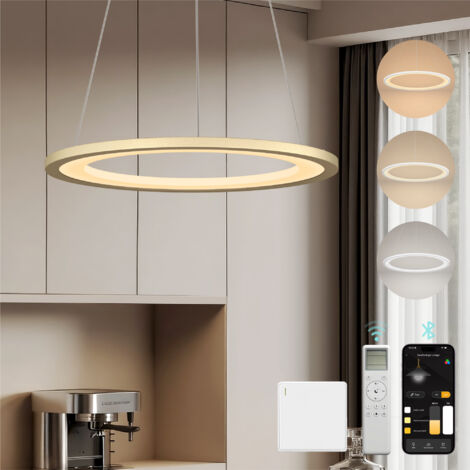 Mai & Mai Lustre Suspension Plafonnier LED Triple Commande Câble Réglable Lampe de Nuit pour Salle à Manger Salon Chambre Doré 425×425 MM 20W Luvina01