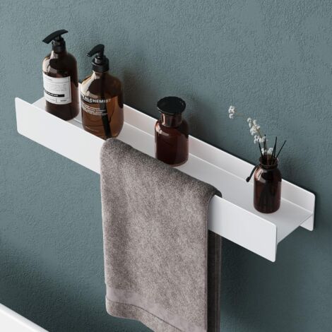 Mai & Mai Mensola da Parete Multifunzionale 60cm, Mensola per Doccia in Lega di Alluminio-Magnesio con Strato Antiruggine Mensola da Appendere per Bagno e Cucina, Rimovibile, Bianco Opaco, Reglo-03
