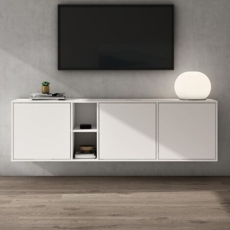 Mai & Mai Meuble de Rangement avec 3 Portes et 2 Compartiments Casier de Rangement Polyvalent Buffet Blanc Mat 180x36x52,6 cm SR02