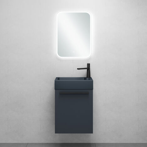 Mai & Mai Meuble de Salle de Bain Anthracite Mat 46cm Meubles de Salle de Bain Suspendu avec Lavabo Gris-noir Mat et Miroir Pisa