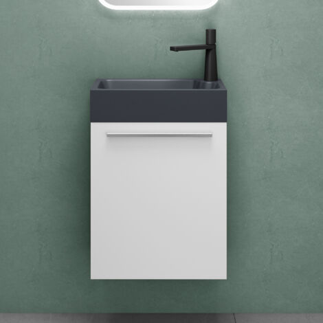Mai & Mai Meuble de Salle de Bain Blanc mat 46cm Meubles de Salle de Bain Suspendu avec Lavabo Gris-noir Mat Pisa
