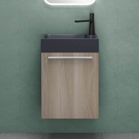 Mai & Mai Meuble de Salle de Bain Chêne Blanc Clair 46cm Meubles de Salle de Bain Suspendu avec Lavabo Gris-noir Mat Pisa
