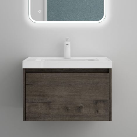 Mai & Mai Meuble de Salle de Bain Gris-brun avec Lavabo Meuble sous Vasque 60x50x40cm Meuble Suspendu avec Tiroir Salerno