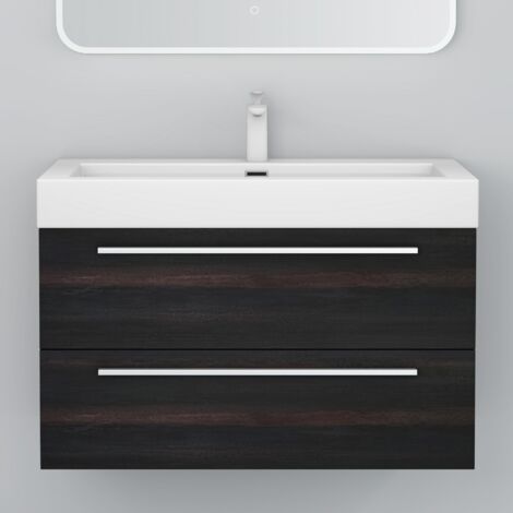 Mai & Mai Meuble de Salle de Bain Gris Foncé 90cm Meuble sous Vasque Quadratto Meuble Suspendu avec Vasque