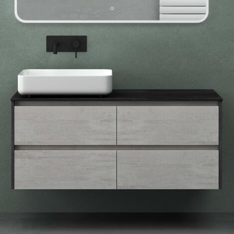 Mai & Mai Meuble de Salle de Bain Gris Foncé avec Lavabo et Miroir Meuble sous Vasque 120x48x51,6cm Meuble Suspendu avec 4 Tiroirs
