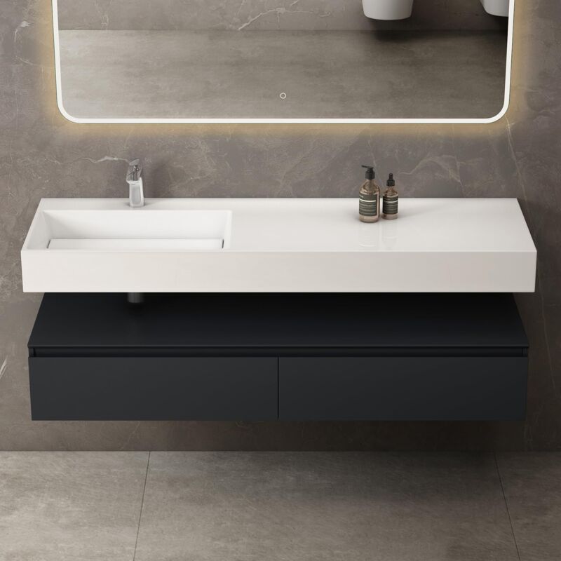 Mai & Mai – Ensemble de meubles de salle de bain 150cm – Lavabo en résine – Bois mélaminé imperméable – 2 tiroirs avec technologie softclose