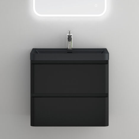 Mai & Mai Meuble de Salle de Bain Suspendu 60x42x55cm avec 2 Tiroirs et Lavabo Meuble Sous Lavabo Noir Mat Lucca