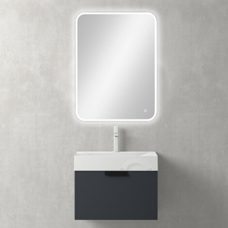 Mai & Mai Meuble de Salle de Bains Gris-noir Mat Meuble sous Vasque 60x45cm Meuble avec Lavabo et Miroir