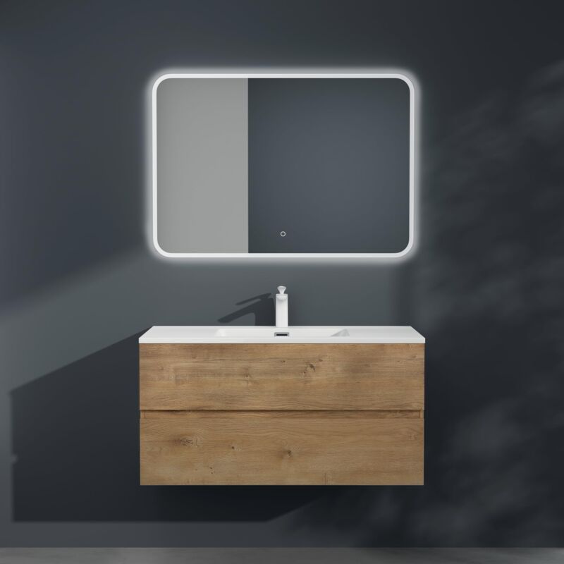 Mai&mai - Meuble sous Lavabo Marron Clair Ensemble de Meubles de Salle de Bains 80x48x50cm Meuble Suspendu avec 2 Tiroirs Desgin Aqu