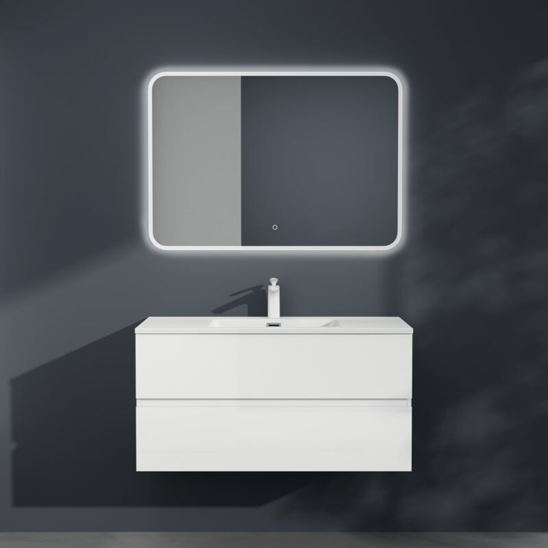 Mai&mai - Meuble sous Lavabo Blanc Mat Ensemble de Meubles de Salle de Bains 80x48x50cm Meuble Suspendu avec 2 Tiroirs Desgin Aqu