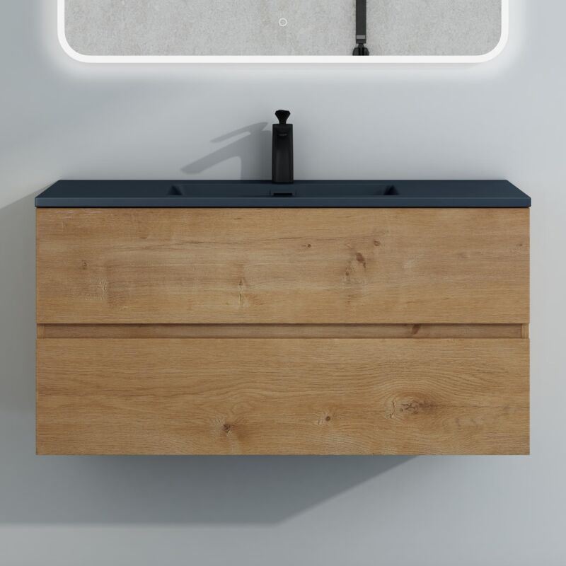 Mai&mai - Meuble sous Lavabo Marron Clair Ensemble de Meubles de Salle de Bains 100x48x50cm Meuble Suspendu avec 2 Tiroirs + Lavabo sans Robinet
