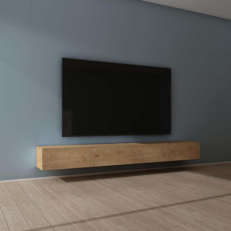 Mai & Mai – Meuble TV suspendu marron clair 280 x 40,2 x 30 cm – Panneaux E1 écologiques – Soft-Close – Installation murale facile - TC002