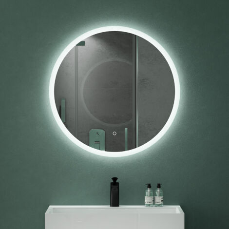 Mai & Mai Miroir de Salle de Bain avec Éclairage LED Glace Suspendu Miroir Rond Diamètre de 70 cm Anti-Buée LS 05