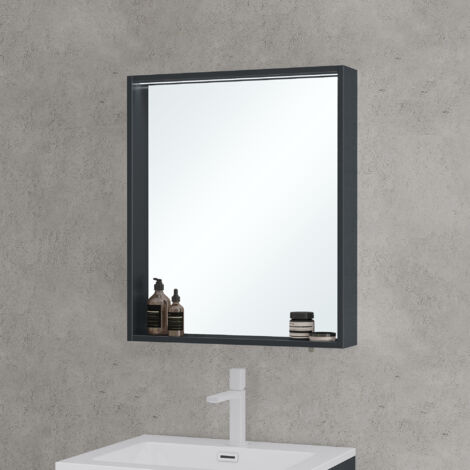 Mai & Mai Miroir de Salle de Bain avec Étagère Armoire Murale avec Éclairage Miroir Suspendue 60x12x70 cm Gris Noir Mat SpiegelSR-01