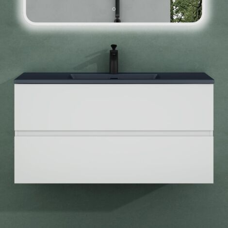 Mai & Mai Mobile Bagno Sospeso 100cm, Mobile da Bagno Bianco Opaco con 2 Cassetti Include Lavabo Antracite Opaco Aqualis F079