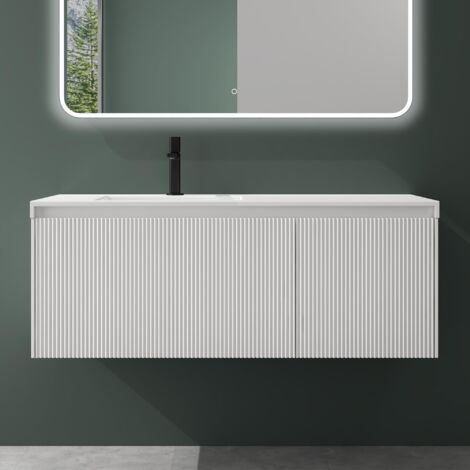 Mai & Mai Mobile Bagno Sospeso 120cm, Mobile da Bagno con Cassetto Include Lavabo Bianco Santa Y068, Bianco lucido