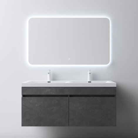 Mai & Mai Mobile Bagno Sospeso 120x48x55cm, Mobile da Bagno con Lavabo Doppio Grigio Include Specchio LED
