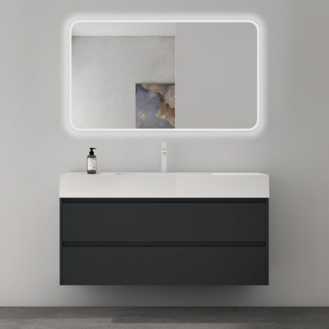 Mai & Mai Mobile Bagno Sospeso 120x48x63cm, Mobile da Bagno con Cassetto Soft-Close Include Lavabo Bianco 120cm e Specchio LED, Antracite Opaco