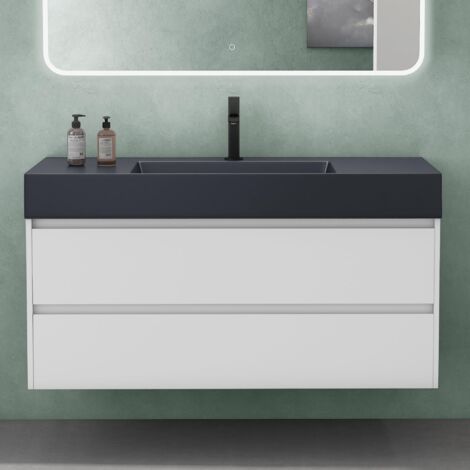 Mai & Mai Mobile Bagno Sospeso 120x48x63cm,Set di Arredo Bagno Bianco Opaco, Mobile Sottolavabo con Cassetto Soft-Close e Lavabo Antracite 120cm