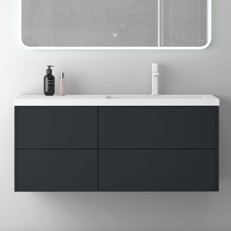 Mai & Mai Mobile Bagno Sospeso 46x120x54cm Antracite opaco, Mobile da Bagno con 4 Cassetti Include Lavabo Bianco 120cm Seria Moment