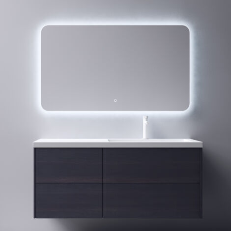 Mai & Mai Mobile Bagno Sospeso 46x120x54cm Marrone scuro, Mobile da Bagno con 4 Cassetti Include Lavabo Bianco 120cm e Specchio LED Seria Moment