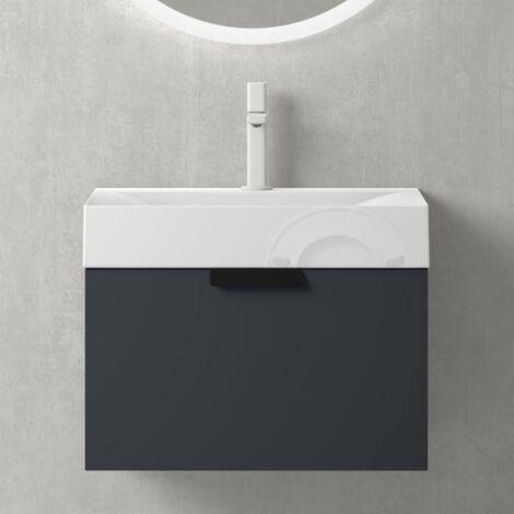 Mai & Mai Mobile Bagno Sospeso 60x35cm, Mobile da Bagno con Cassetto Soft-Close Include Lavabo Bianco 60cm Seria Lonato, Antracite opaco