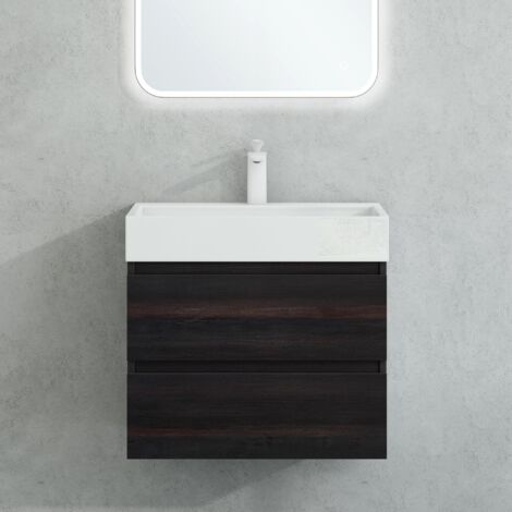 Mai & Mai Mobile Bagno Sospeso 60x38x56cm, Mobile da Bagno con 2 Cassetti Include Lavabo Bianco 60cm, Vulcano