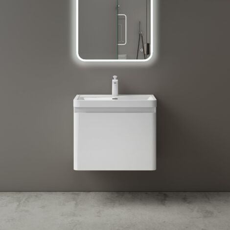Mai & Mai Mobile Bagno Sospeso 60x42x50cm, Mobile da Bagno con Cassetto Include Lavabo, Bianco, Seria BC013-Lackier