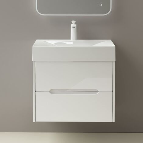 Mai & Mai Mobile Bagno Sospeso 60x56x48cm, Mobile da Bagno con 2 Cassetti Include Lavabo, Bianco, Seria Yoga-Lackier