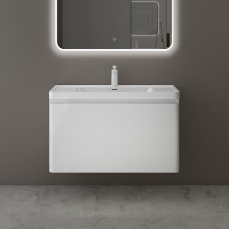 Mai & Mai Mobile Bagno Sospeso 90x48x50cm, Mobile da Bagno con Cassetto Include Lavabo, Bianco, Seria BC013-Lackier